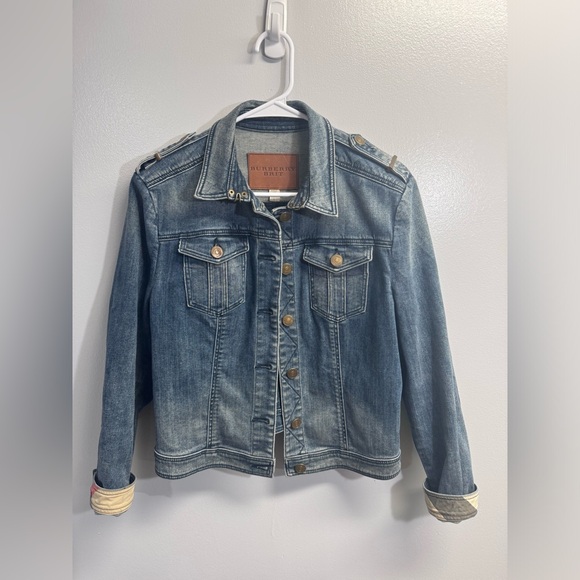 Burberry Brit Women’s Denim Jacket Open Front With Elbow Patches - Size Large - Picture 2 of 8